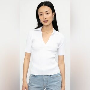 NWT Cotton Citizen White Ibiza Short Sleeve Ribbed Polo Size L